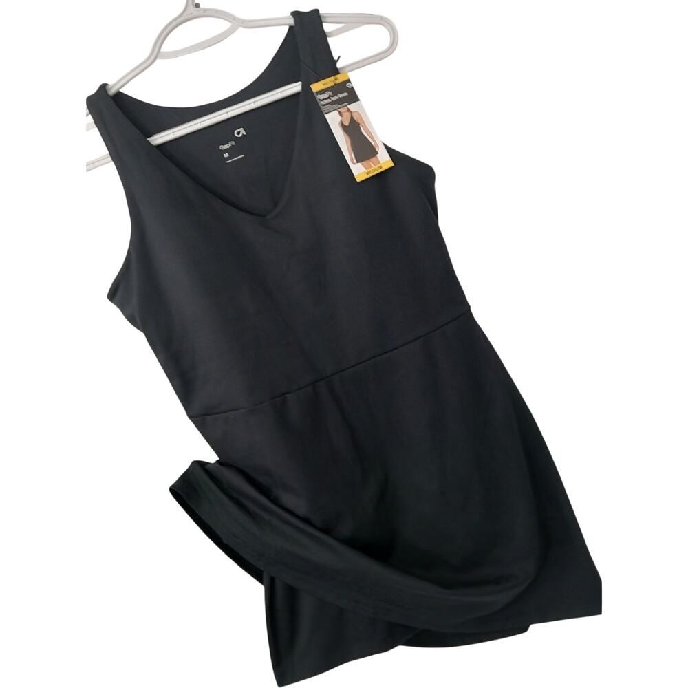 NWT@$70!GAP FIT! LUXE BLACK STRETCH BUILT IN BRA & BOY SHORTS SPORTS DRESS! SZ M